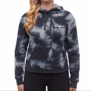 Champion Black Gray Tie Dye Crop Hoodie